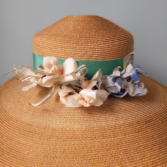 HP ❤️ Vtg Gucci Straw Flower Wide Brim Floppy Hat - Picture 2 of 7